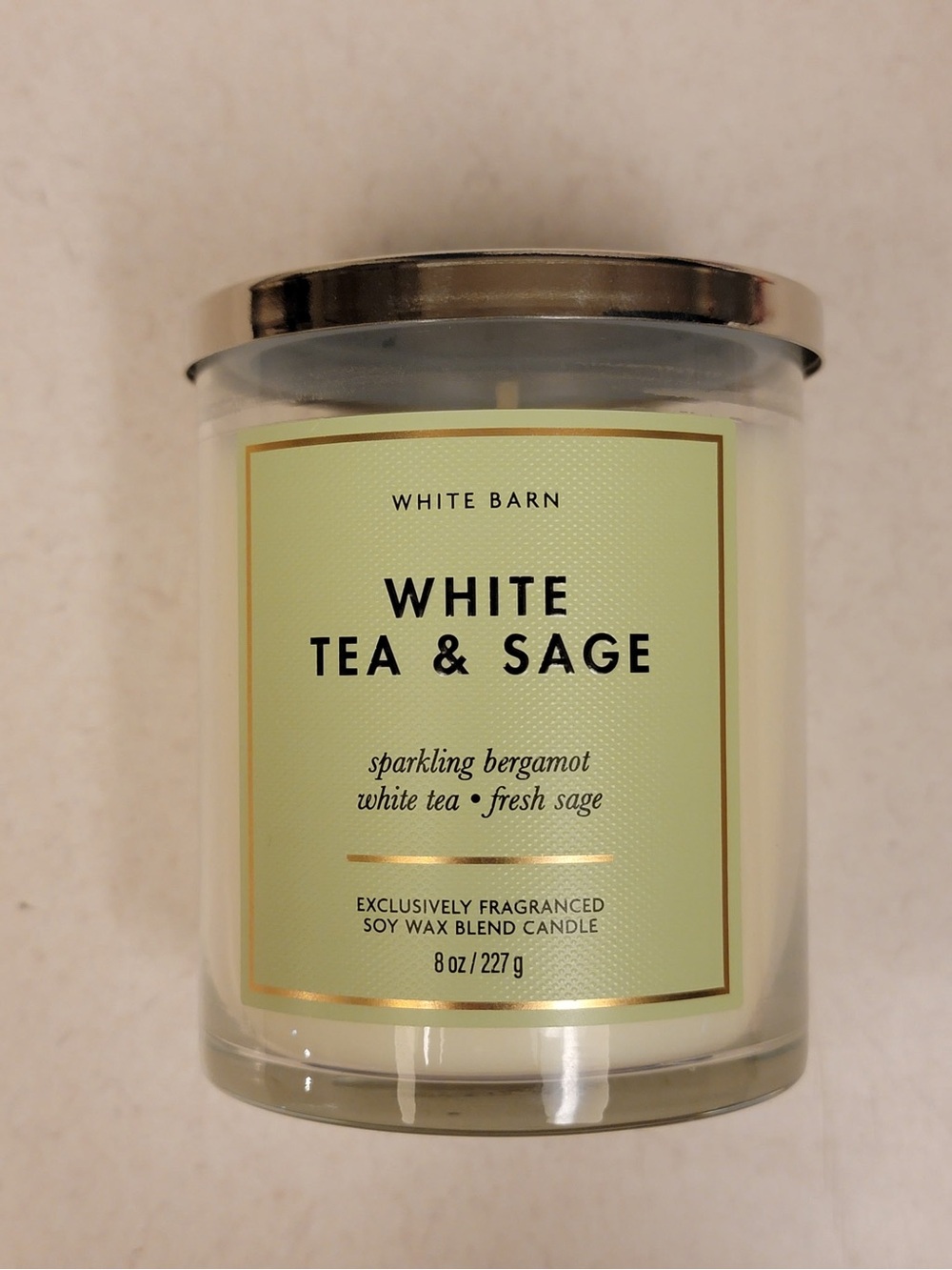 White Barn White Tea & Sage Candle - Light Green Label
